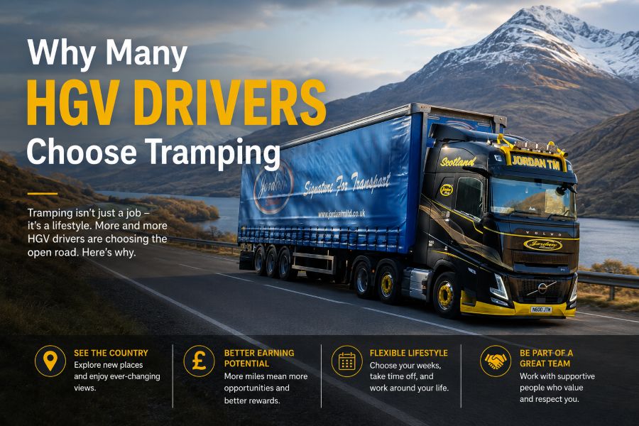 Jordan TM Volvo truck parked during a UK tramper driver's working week